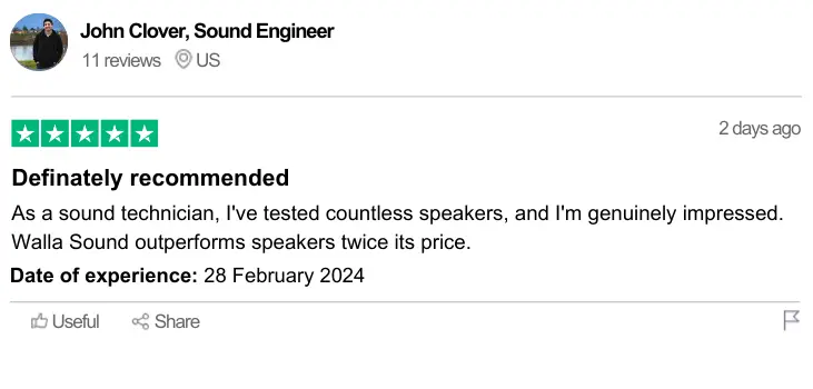 Trustpilot review Walla Sound